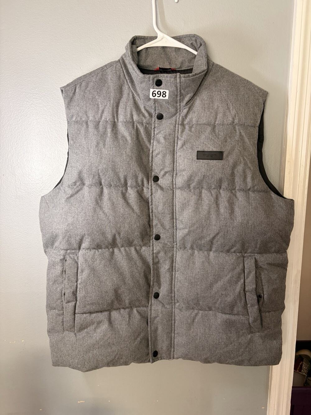 Michael Kors-Gray Full Zip/Snap Front-Puffer Vest-Men Size Large-Pocket-NWT-NICE